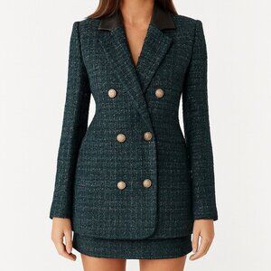 Generation Love Abby Tweed Blazer Green Black Double Breasted S
